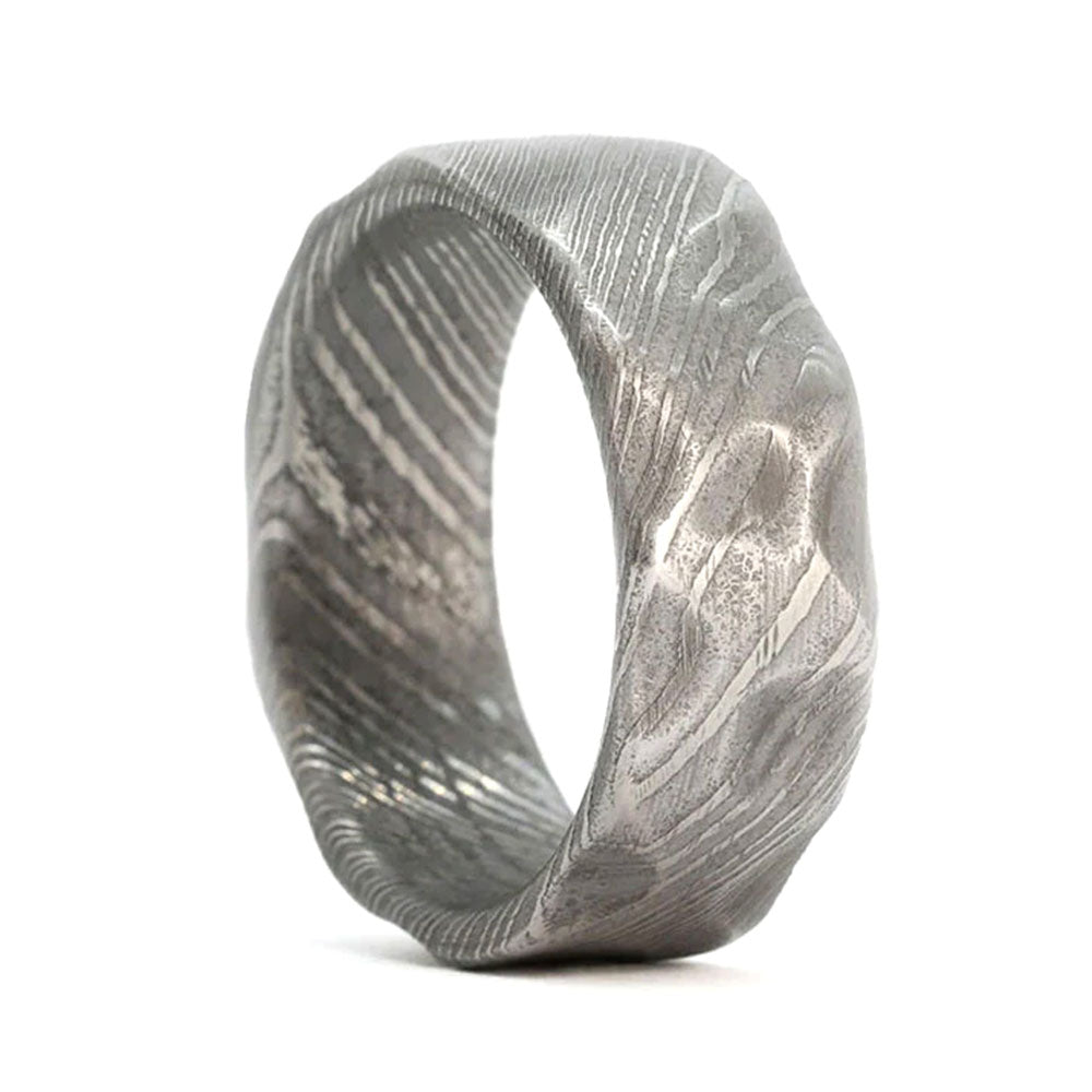 Faceted Damascus Steel Men's Wedding Band
