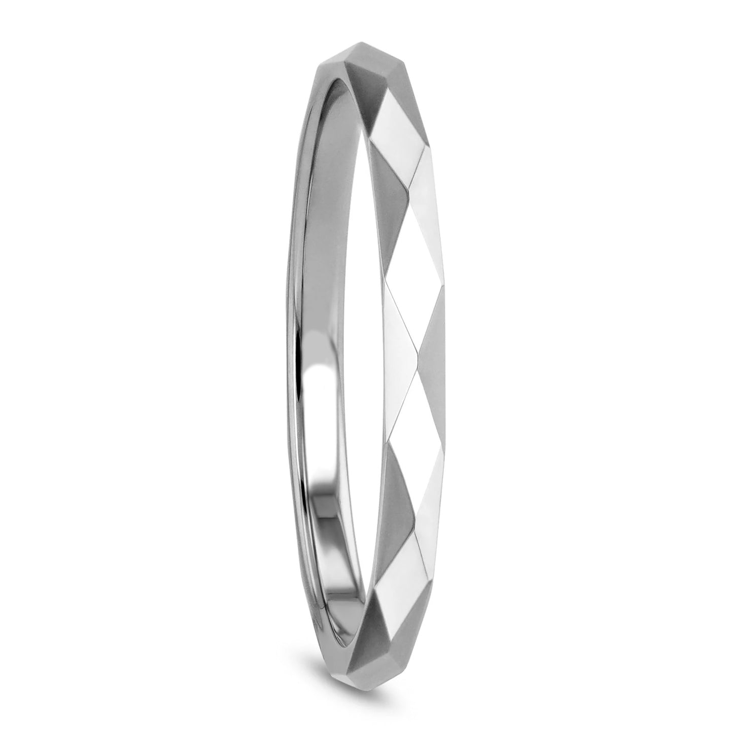 Stackable Geometric Faceted White Tungsten Women's Wedding Band