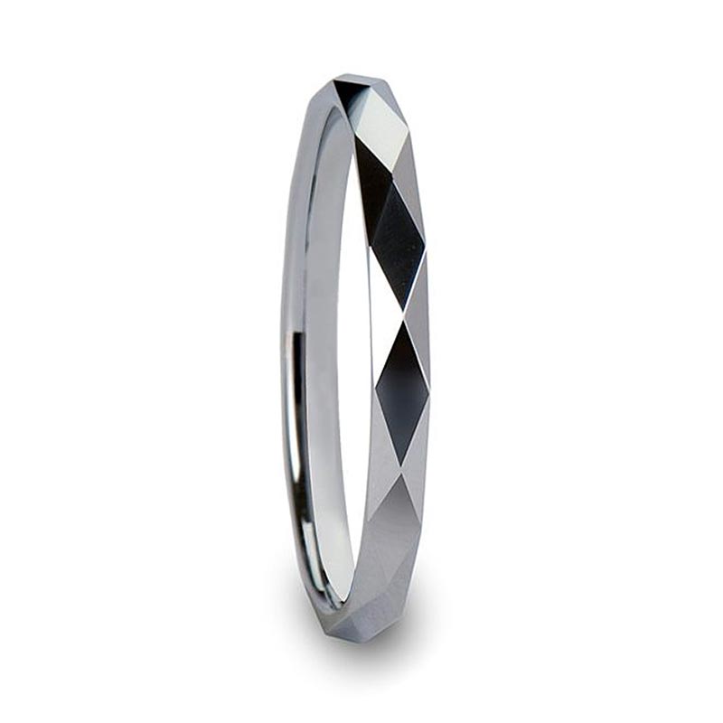 Faceted Women's Tungsten Extra-Thin Stackable Wedding Band