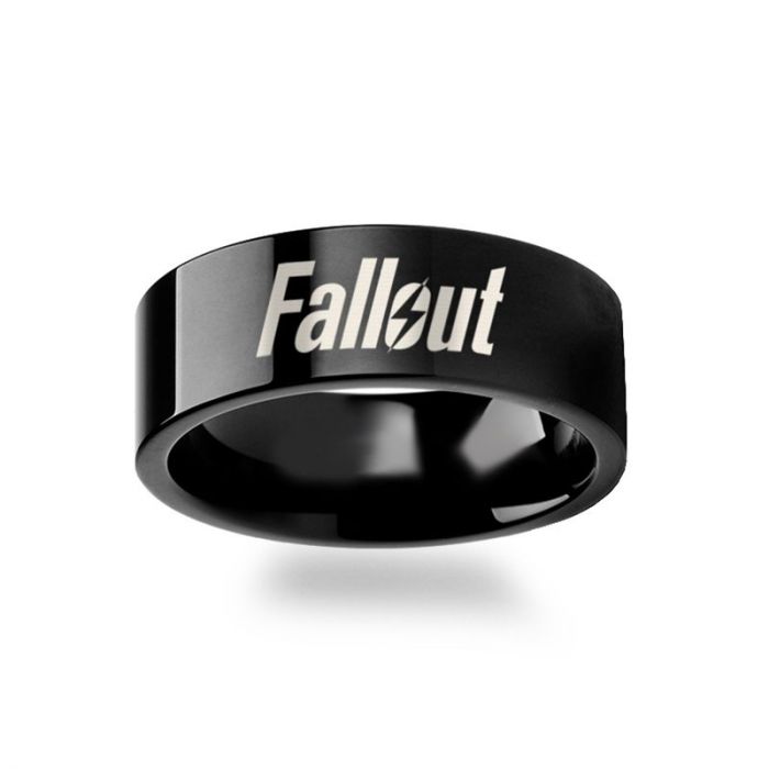 Fallout 4 Engraved Black Tungsten Wedding Band