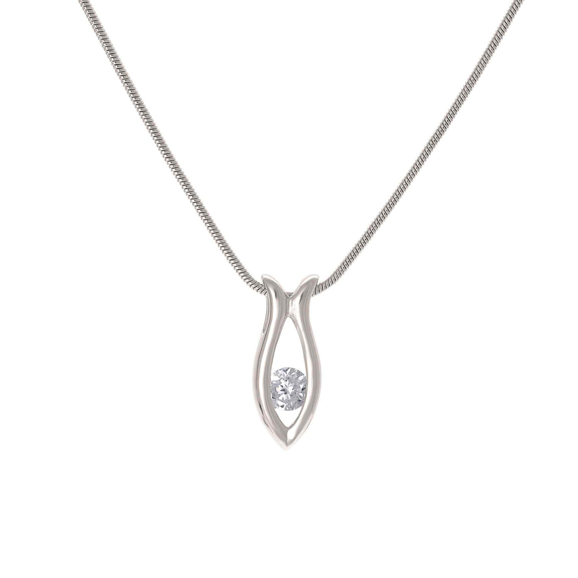 A fish shape necklace with round simulated diamond displayed on a neutral white background.