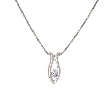 A fish shape necklace with round simulated diamond displayed on a neutral white background.