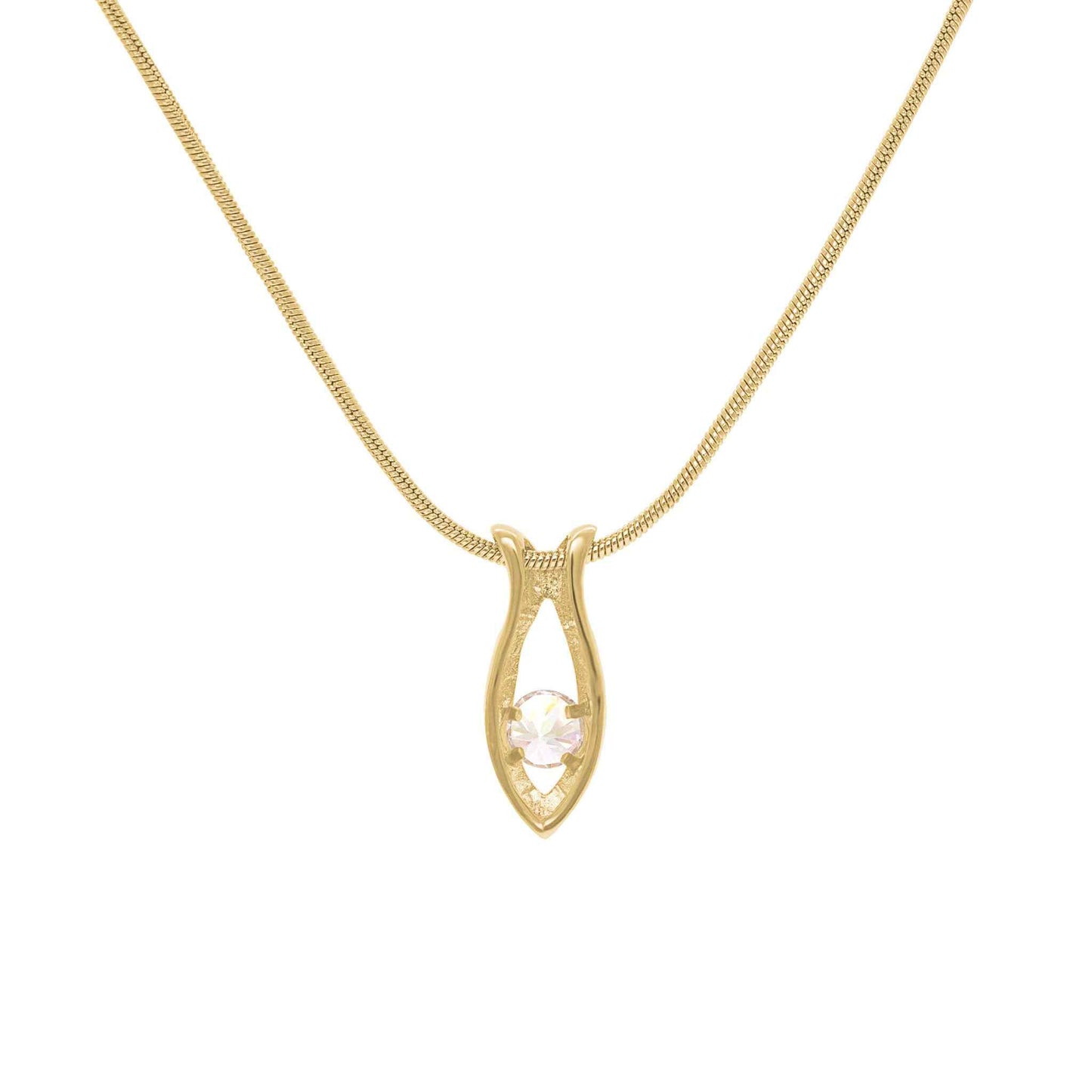 A fish shape necklace with round simulated diamond displayed on a neutral white background.