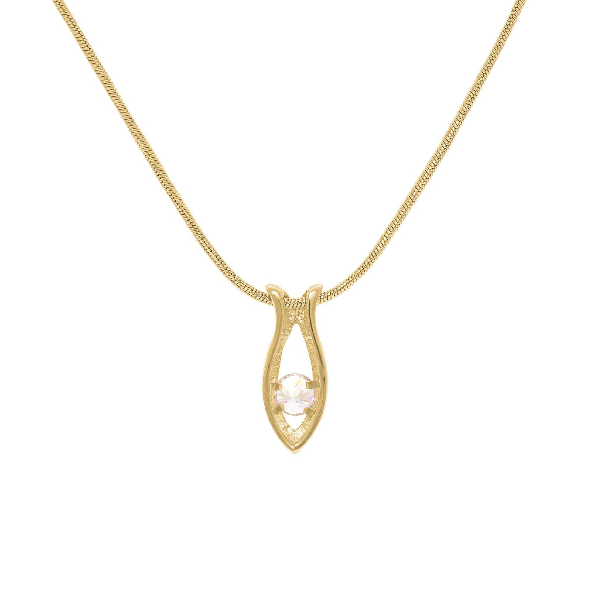 A fish shape necklace with round simulated diamond displayed on a neutral white background.