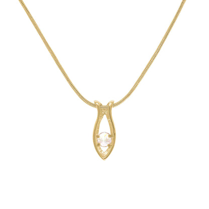 A fish shape necklace with round simulated diamond displayed on a neutral white background.
