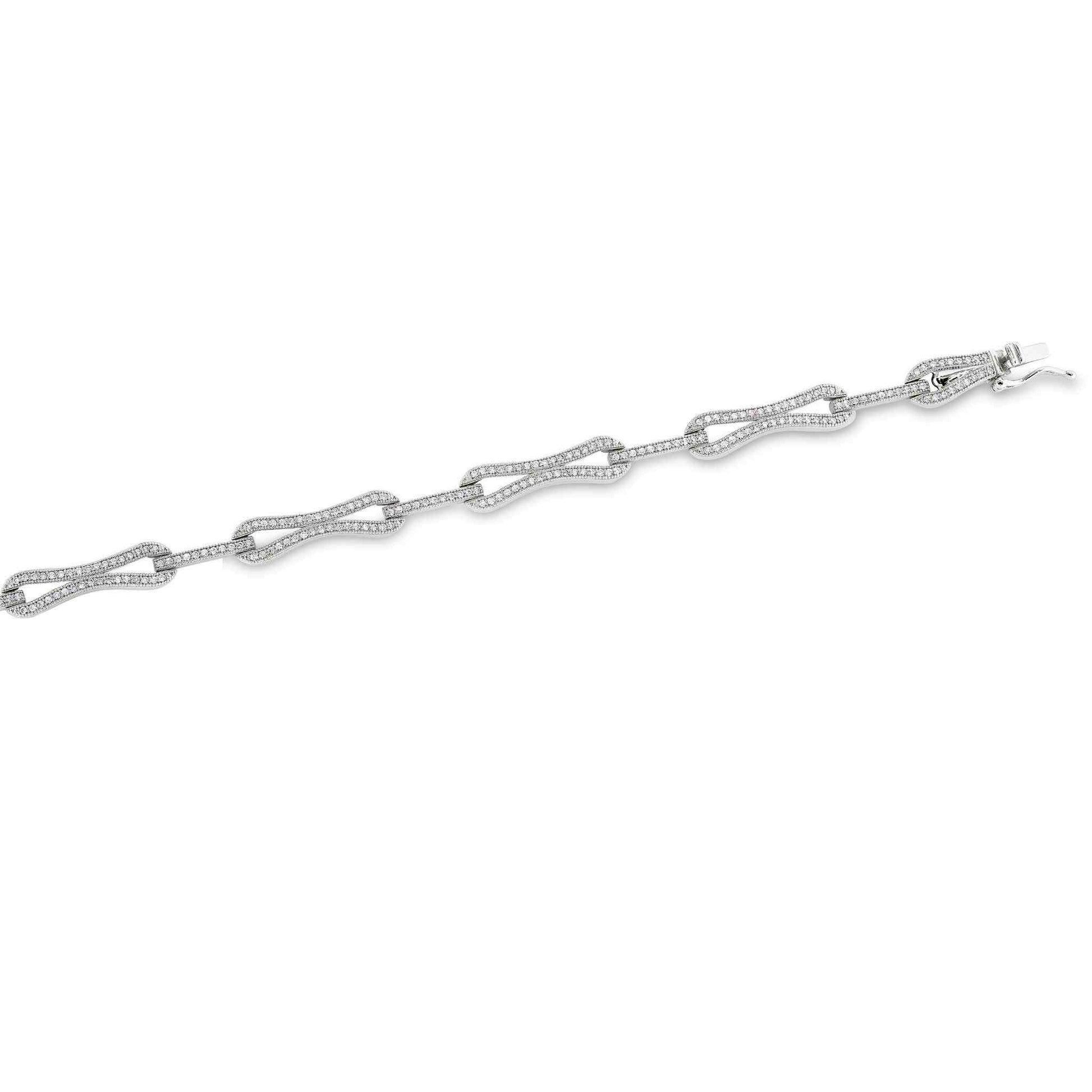 A five linked knots bracelet with simulated diamonds displayed on a neutral white background.