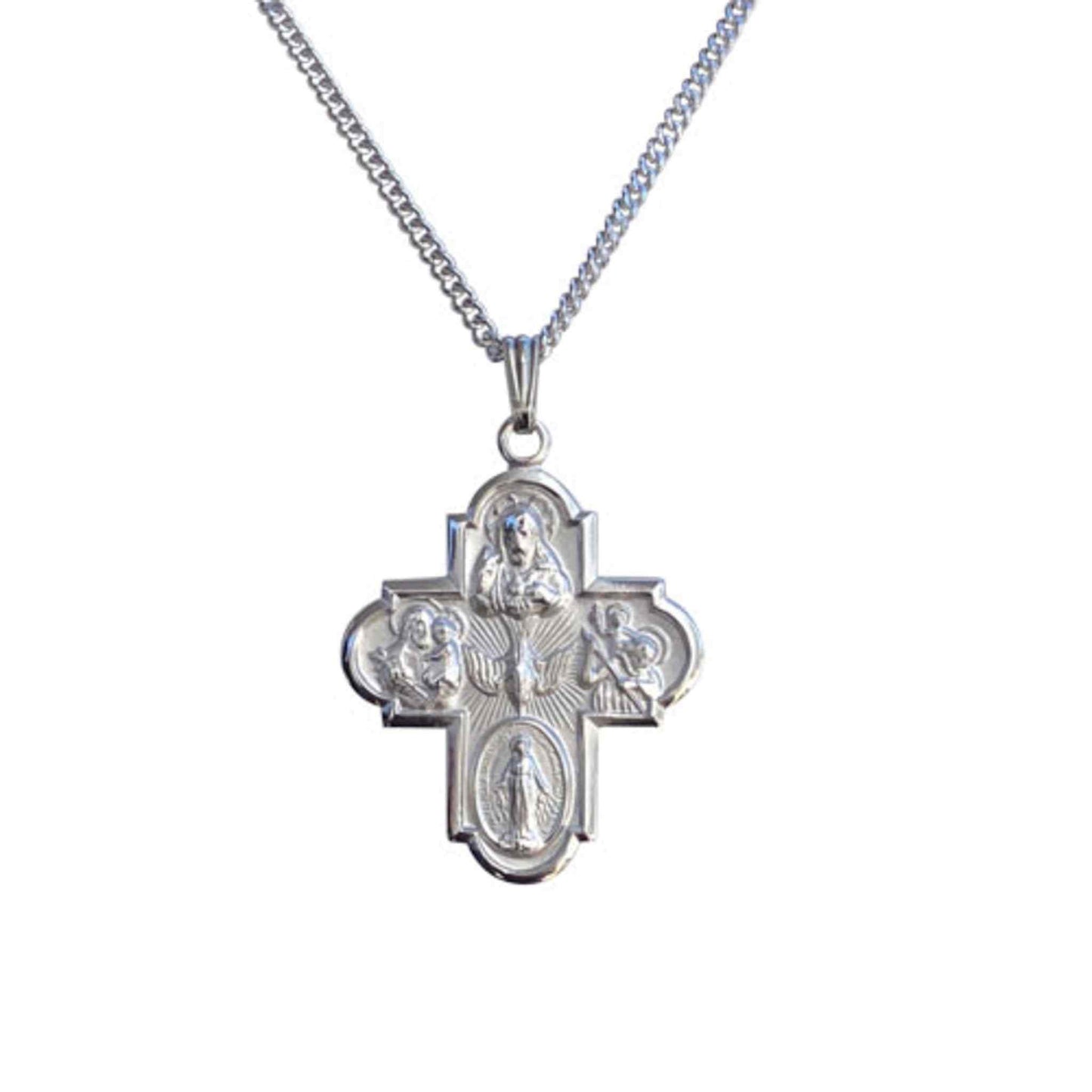 A five way cross necklace displayed on a neutral white background.