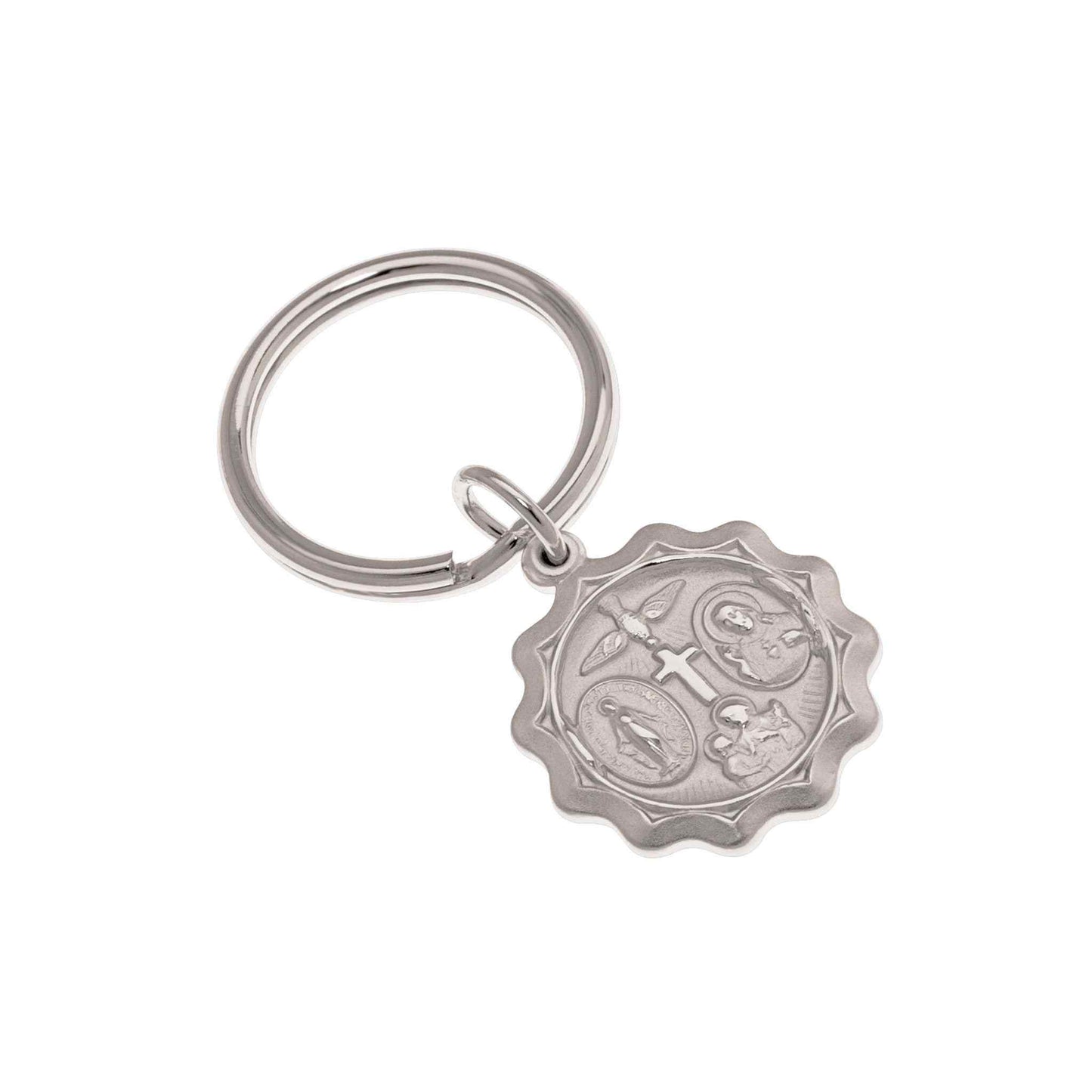 A five-way medal key ring displayed on a neutral white background.
