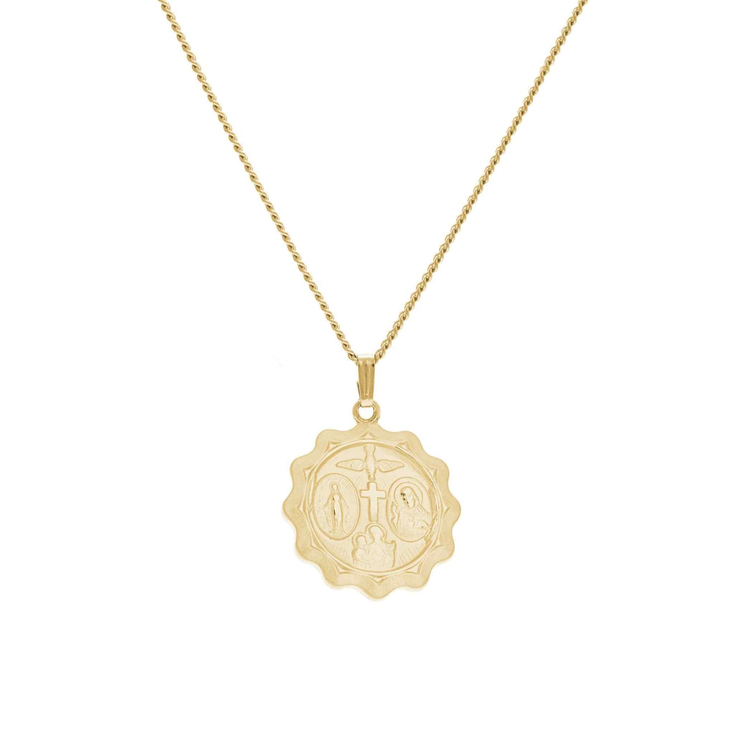A five way medal displayed on a neutral white background.