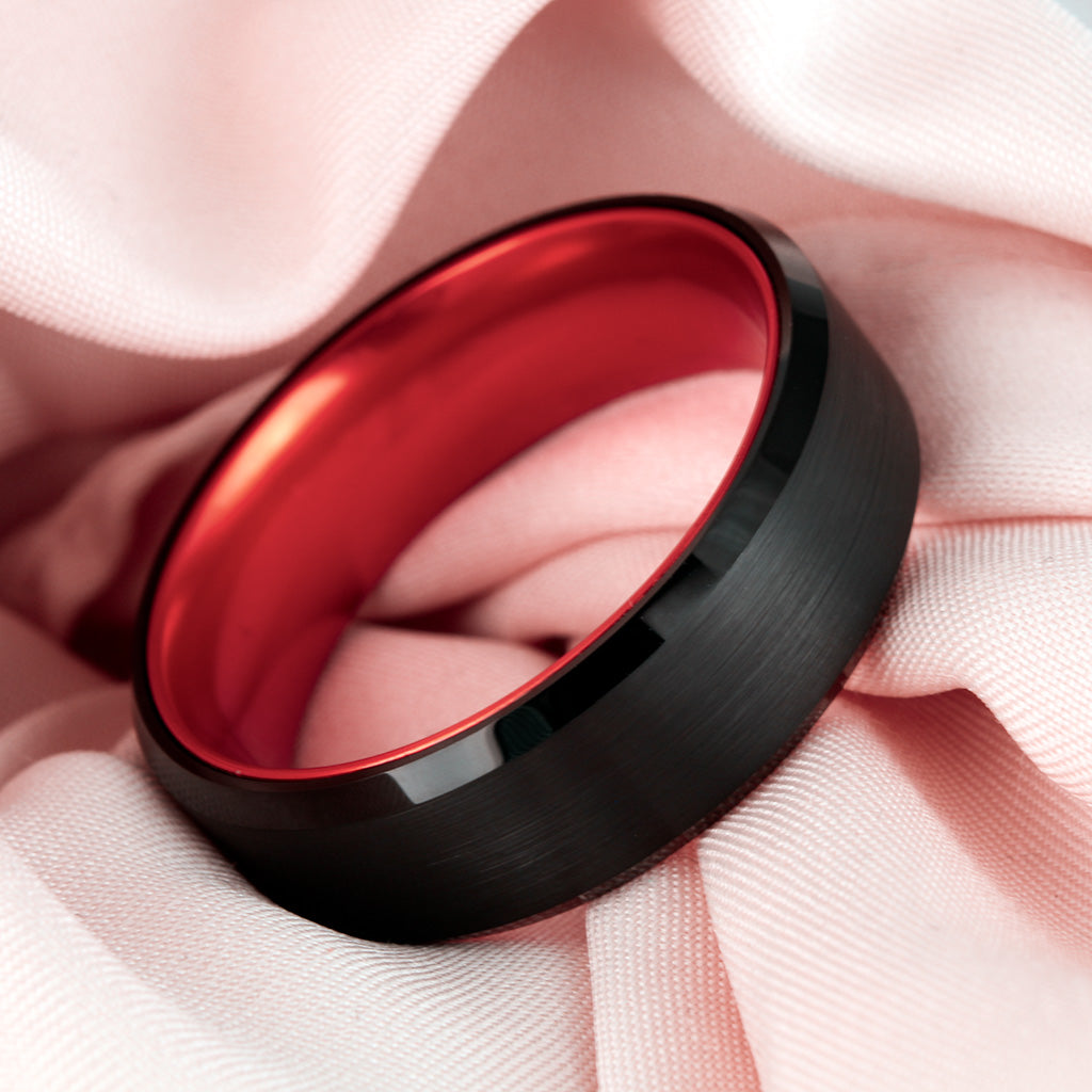 Unisex Men's Inspired Red Opal Inlay Tungsten Wedding Band