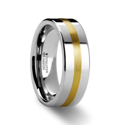 Flat Tungsten Men's Wedding Band with Gold Inlay