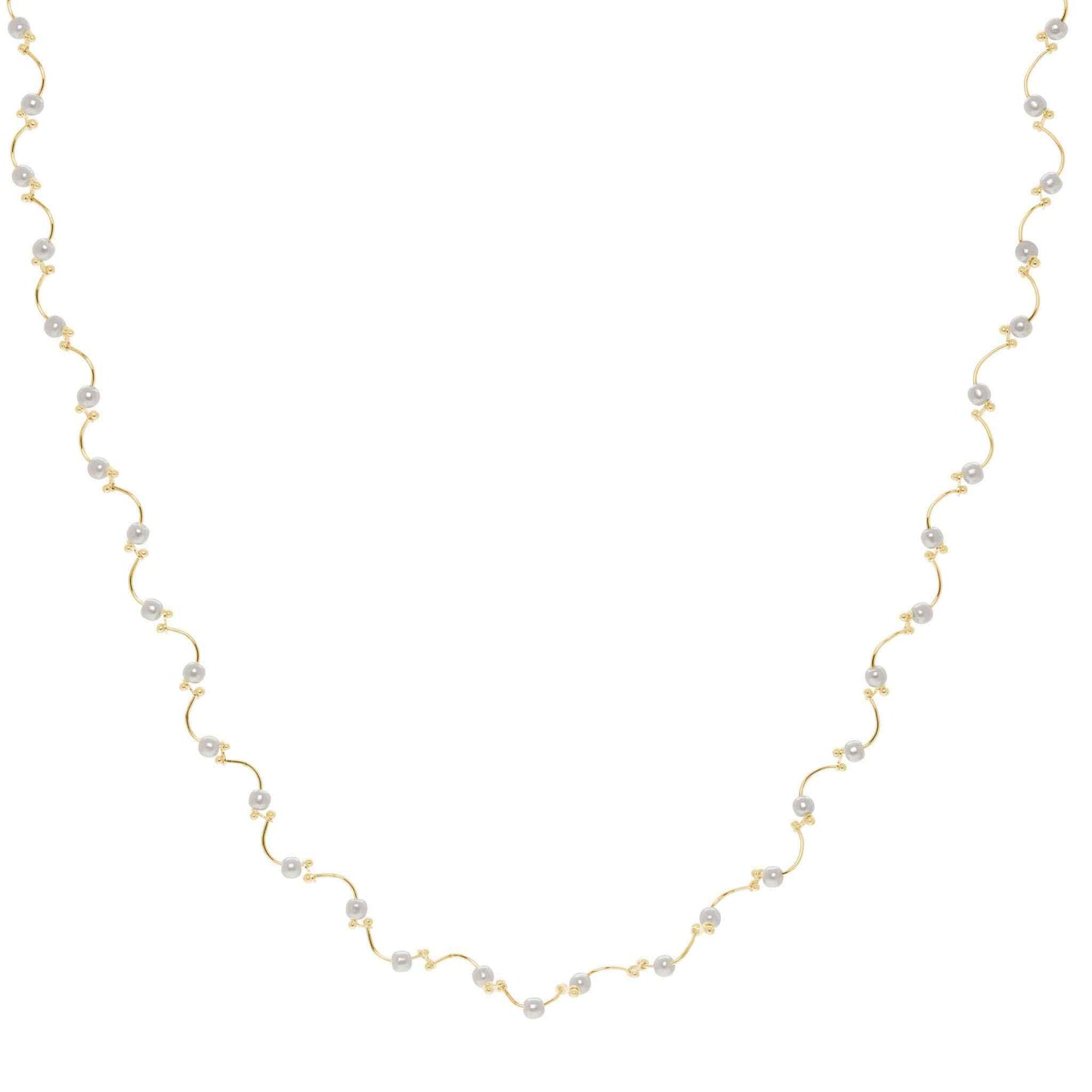 A floating pearl wave necklace displayed on a neutral white background.