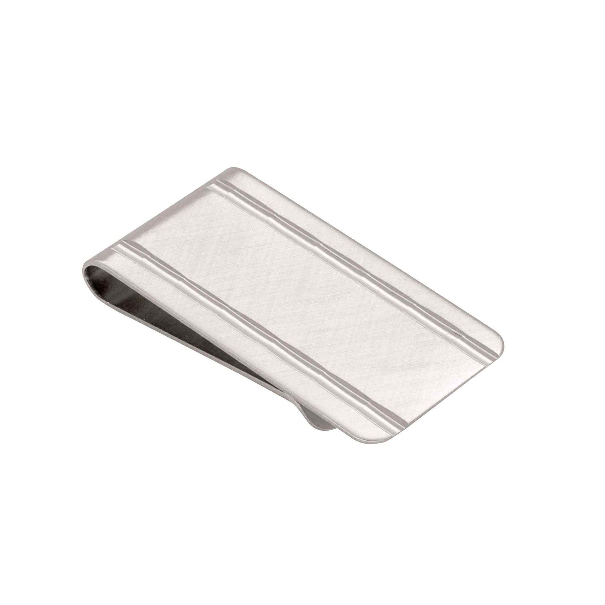 A florentine finish money clip displayed on a neutral white background.