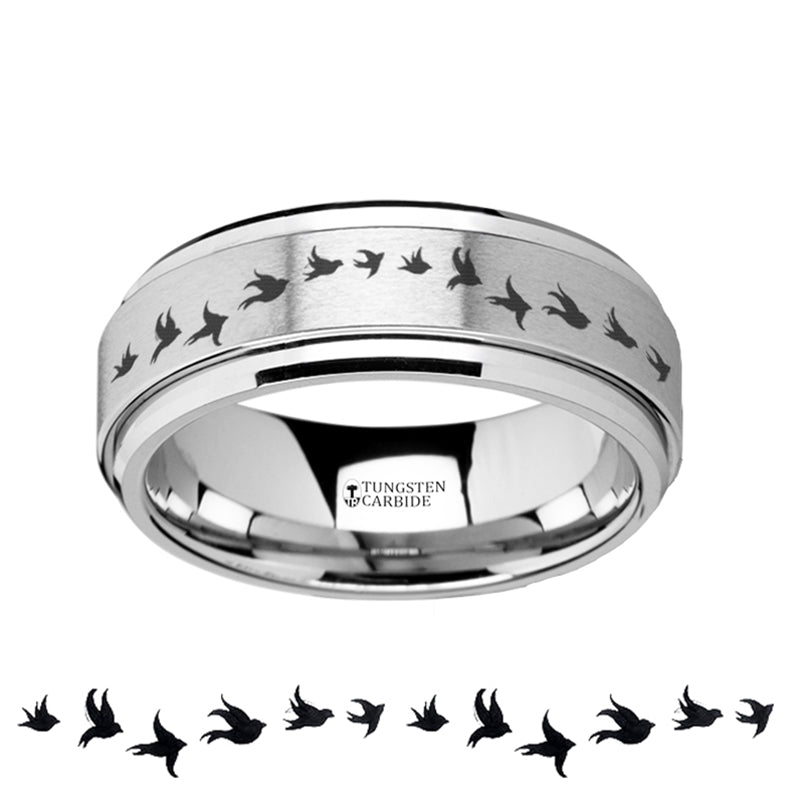 Flying Birds Engraved Spinner Tungsten Wedding Band