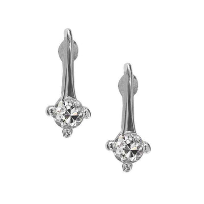 A four point tiny simulated diamond drop earrings displayed on a neutral white background.