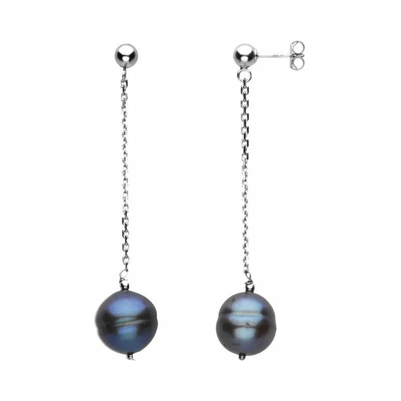 Freshwater Cultured Black Pearl Sterling Silver Dangle Earrings