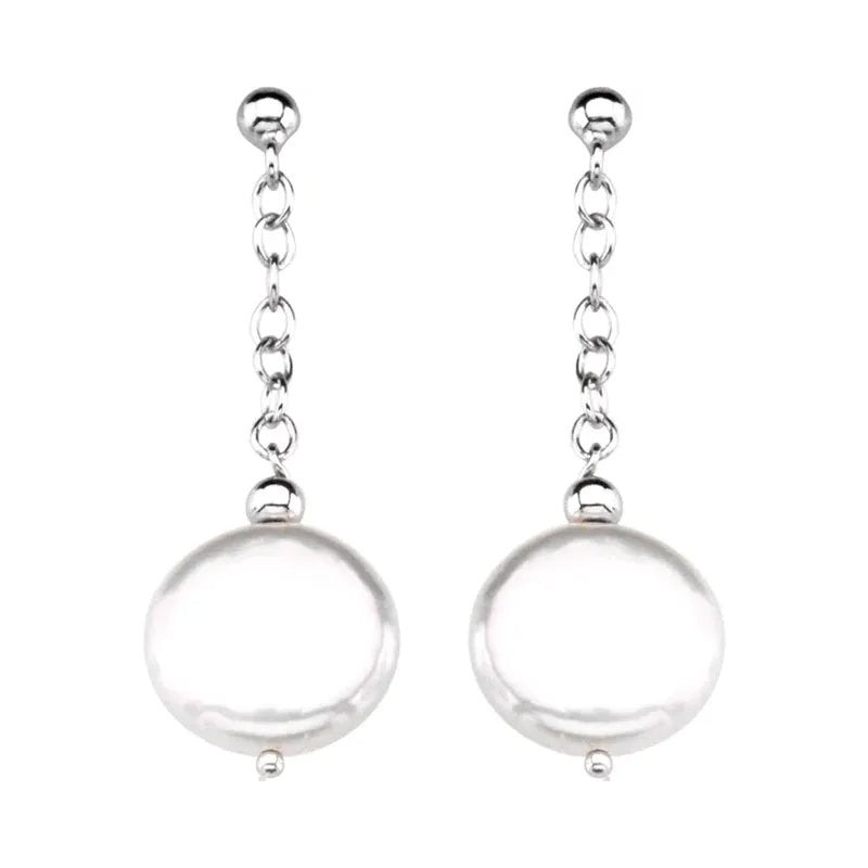 Freshwater Cultured Coin Pearl Sterling Silver Earrings