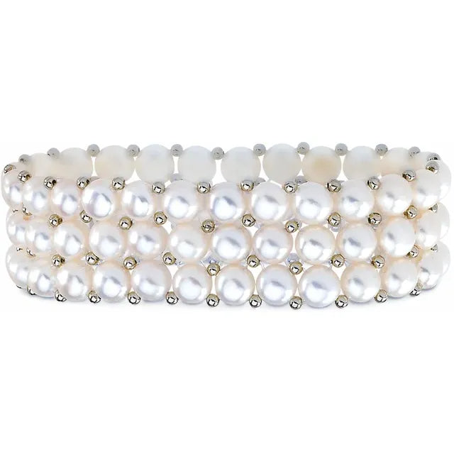Freshwater Cultured White Pearl Stretch Bracelet