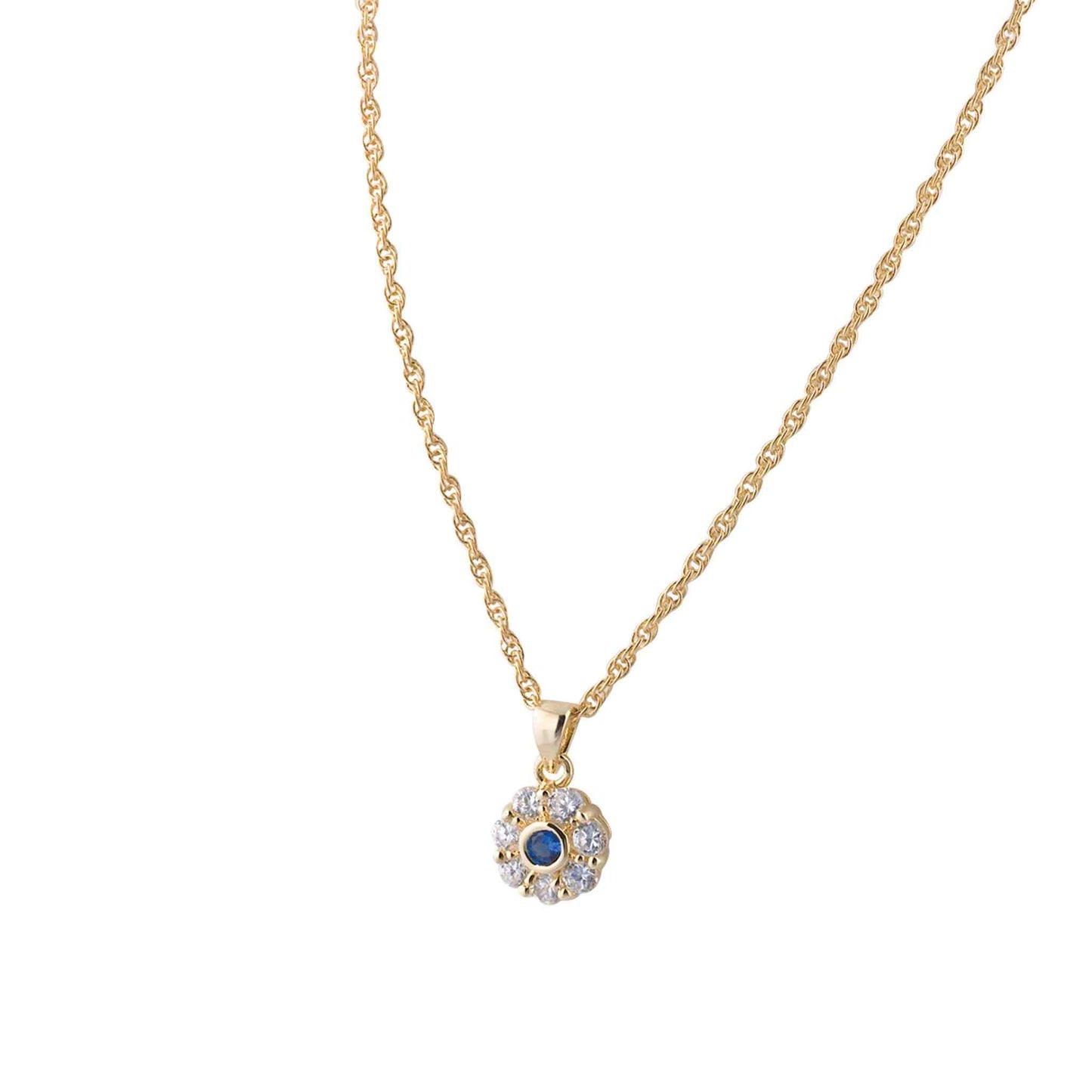 A gemstone simulated diamond flower necklace displayed on a neutral white background.