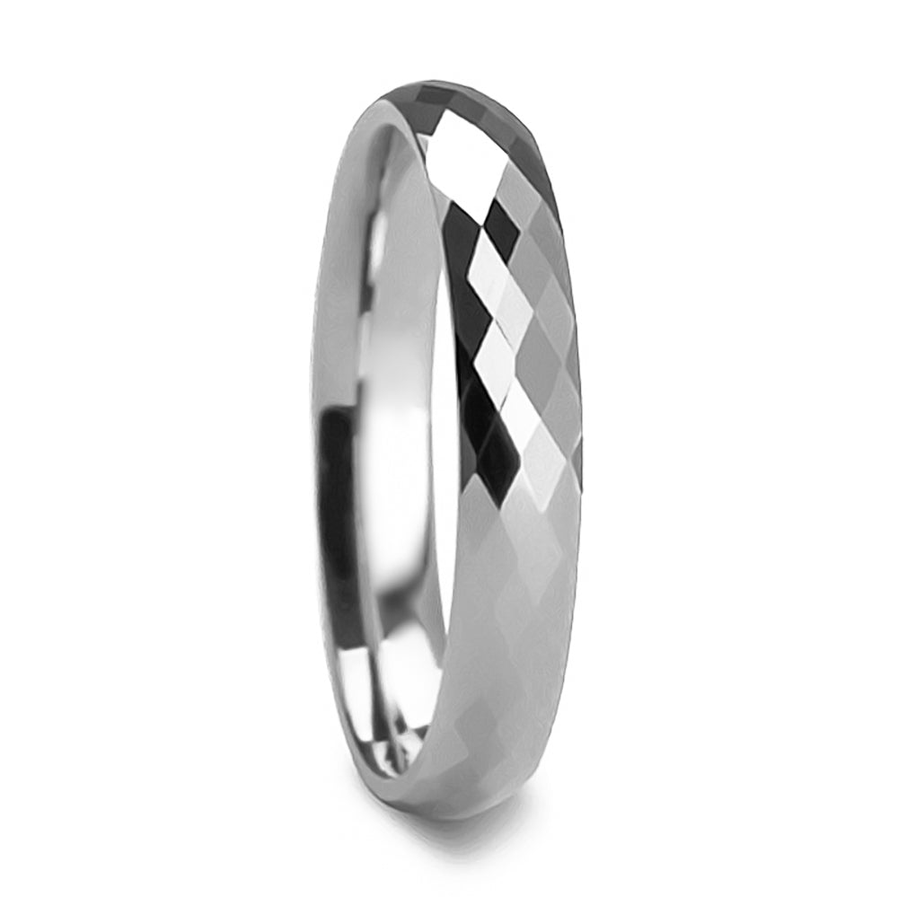 Geometric Faceted White Tungsten Wedding Band