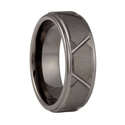 Geometric Grooved Gunmetal Tungsten Men's Wedding Band