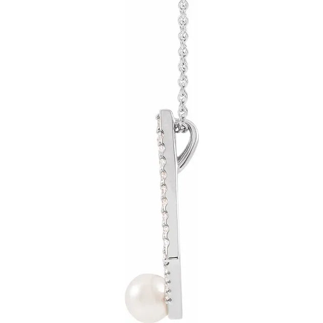 Geometric Pearl & Diamond Necklace in Sterling Silver