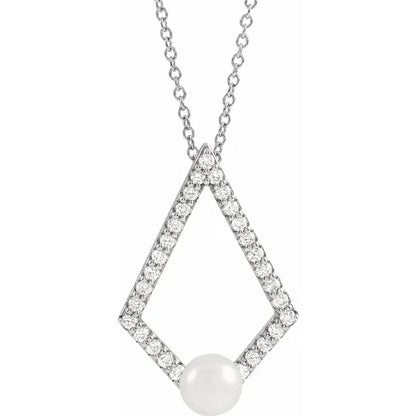 Geometric Pearl & Diamond Necklace in Sterling Silver