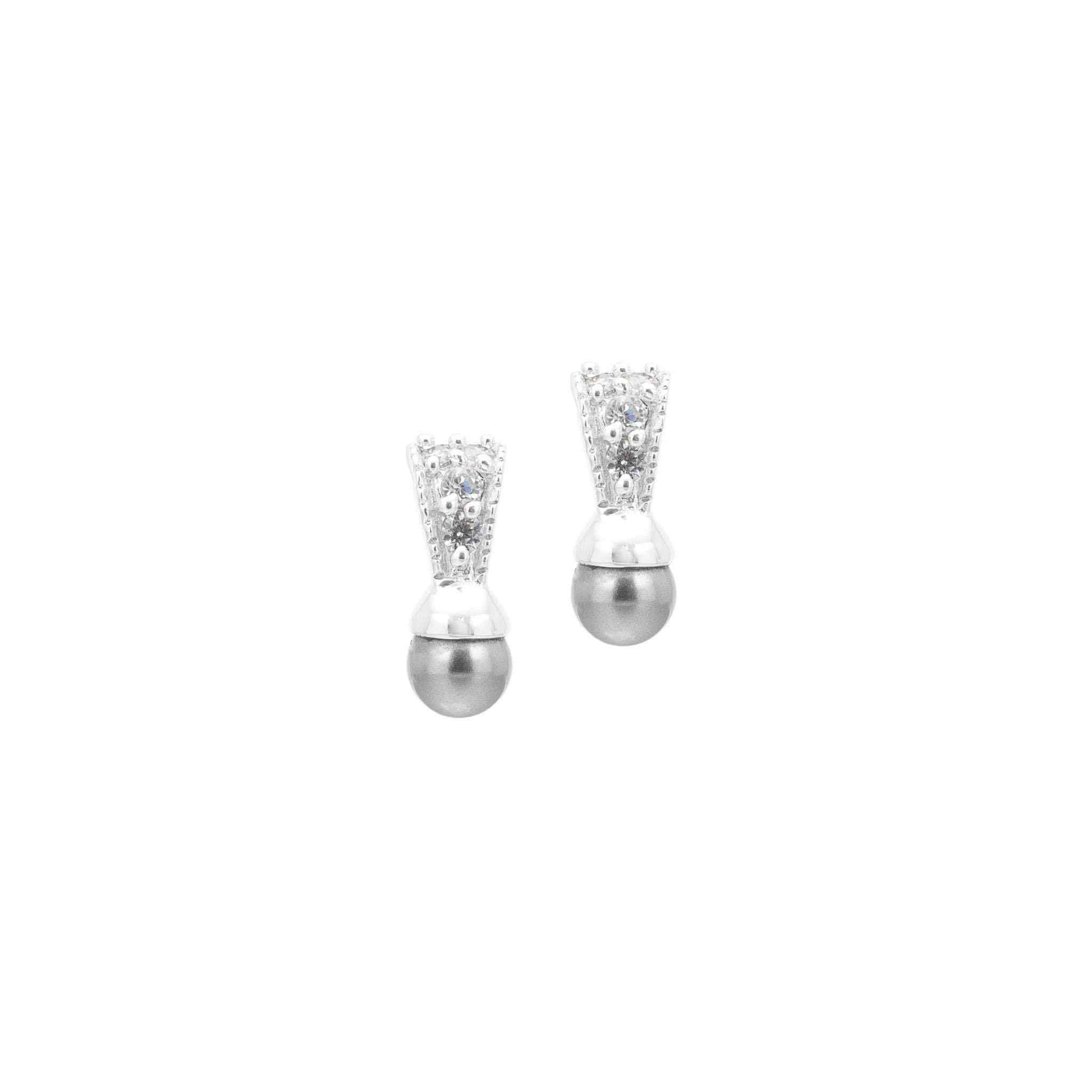 A glass pearl cubic zirconia earrings displayed on a neutral white background.