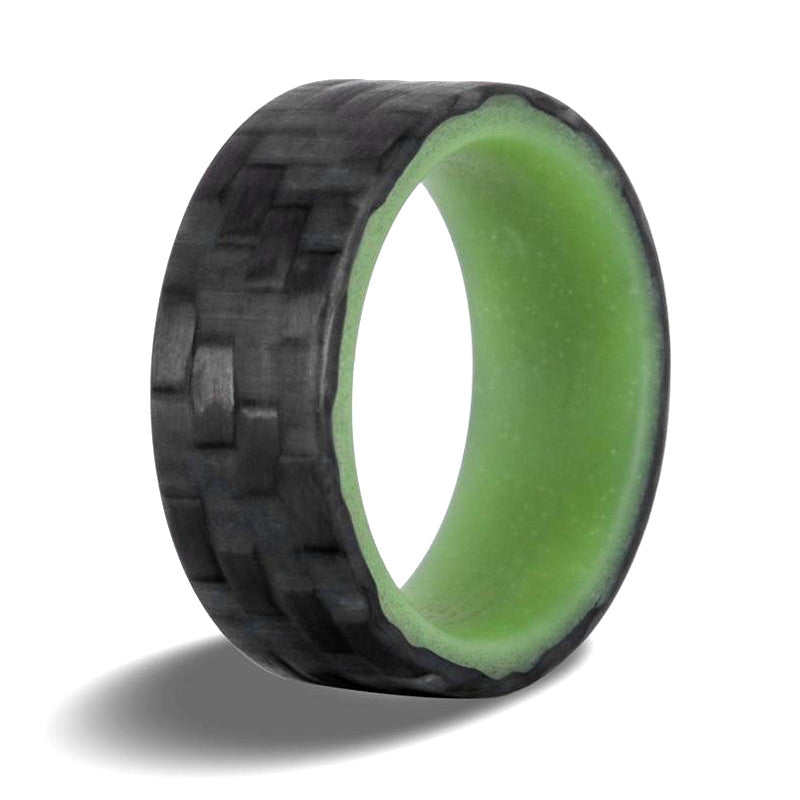 Glow in the Dark Carbon Fiber Men's Wedding Band with Green Interior