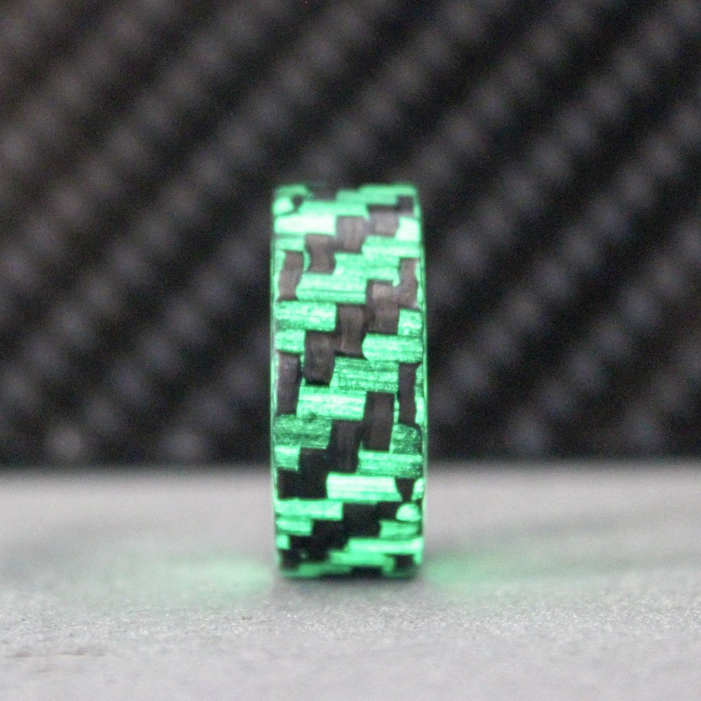 Glow in the Dark Carbon Fiber Men's Wedding Band with Green Interior