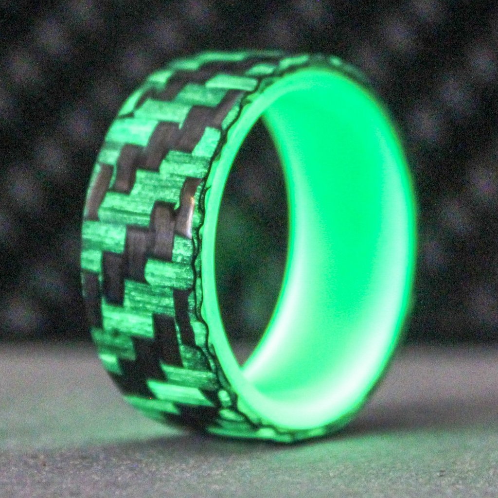 Carbon Fiber Men's Glow Ring with Wood and Opal | Revolution Jewelry