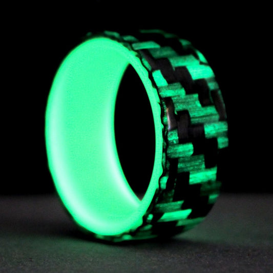 Glow in the Dark Carbon Fiber Men's Wedding Band with Green Interior