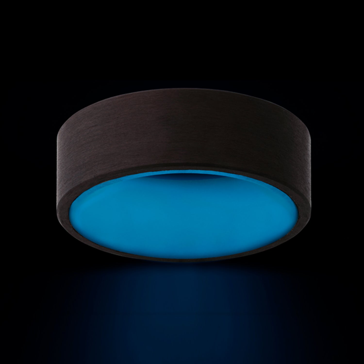 Glow in the Dark Carbon Fiber Wedding Band with Contrasting Blue Center