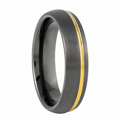 Gold Grooved Gunmetal Tungsten Men's Wedding Band