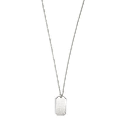 A stainless steel dog tag with simulated diamond on chain displayed on a neutral white background.