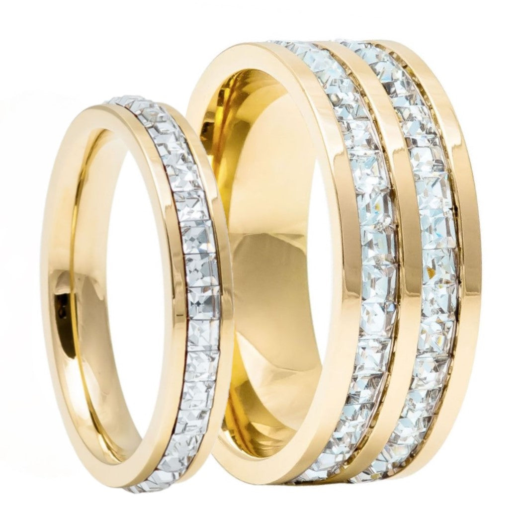 Titanium & Square Cubic Zirconia Couple's Matching Wedding Band Set