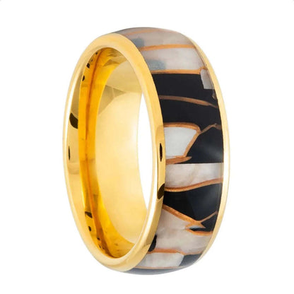 Gold Tungsten Men's Wedding Band with Mosaic Inlay