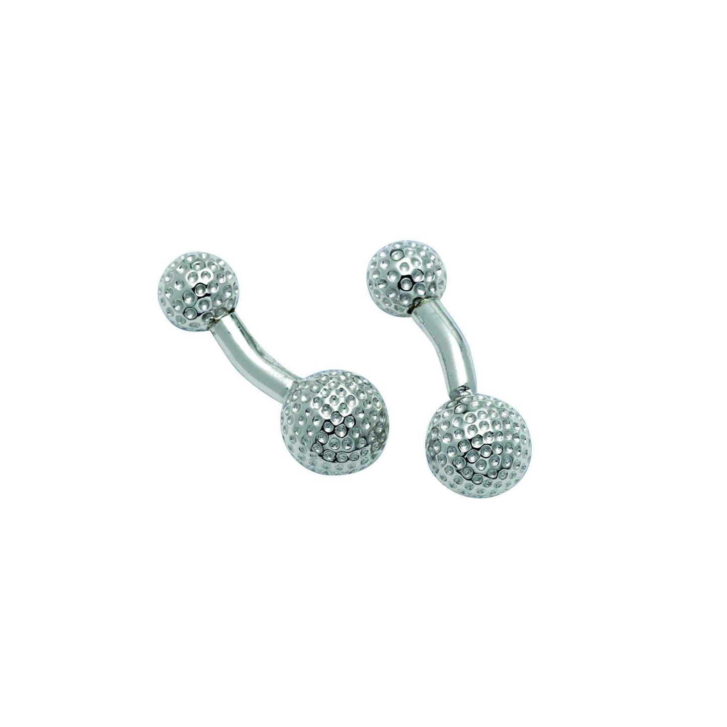 A golf ball sterling silver cufflinks displayed on a neutral white background.