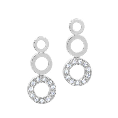 A graduated circles simulated diamond earrings displayed on a neutral white background.