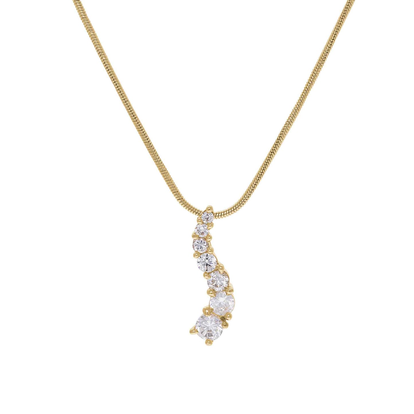 A graduated wave simulated diamond journey necklace displayed on a neutral white background.