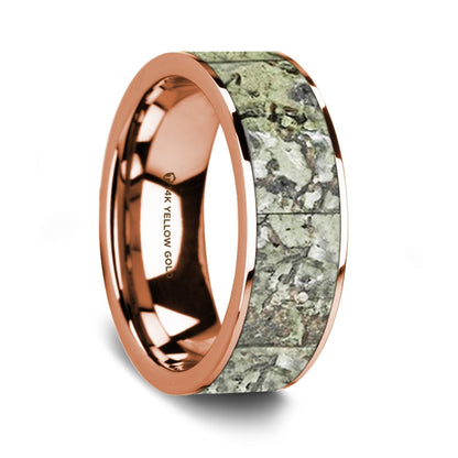 Green Dinosaur Bone Inlay 14k Rose Gold Men's Wedding Band