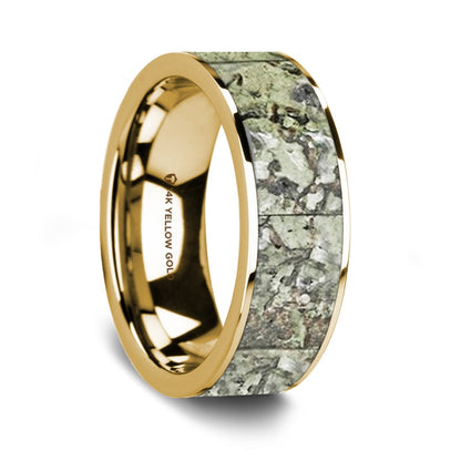Green Dinosaur Bone Inlay 14k Yellow Gold Men's Wedding Band