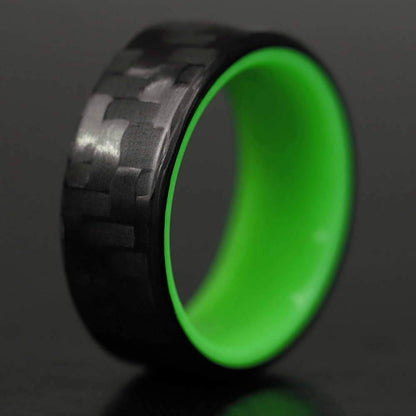 Green Glow in the Dark Interior Carbon Fiber Men's Wedding Band