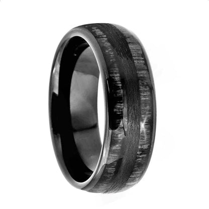 Grey Wood Dual Inlays Black Tungsten Men's Wedding Band
