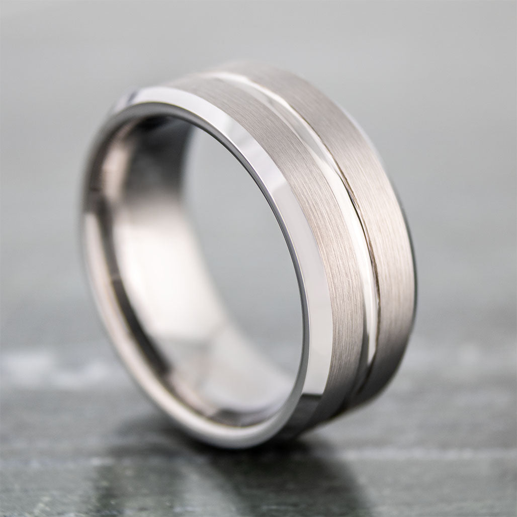 Grooved Brushed Tungsten Men's Wedding Band