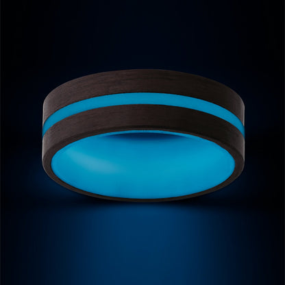 Grooved Glow in the Dark Blue Carbon Fiber Wedding Band