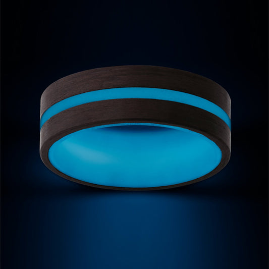 Grooved Glow in the Dark Blue Carbon Fiber Wedding Band