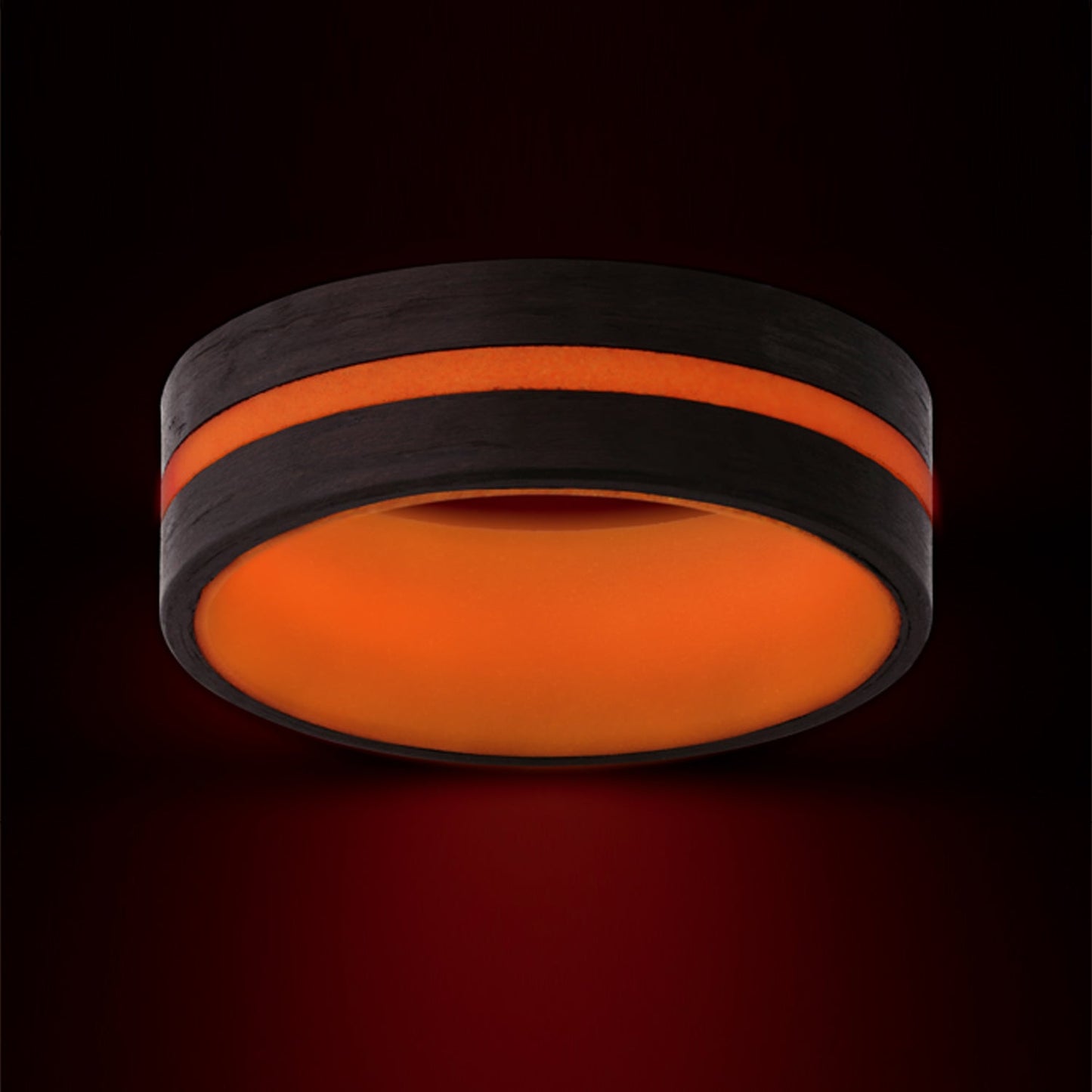 Grooved Glow in the Dark Orange Carbon Fiber Wedding Band
