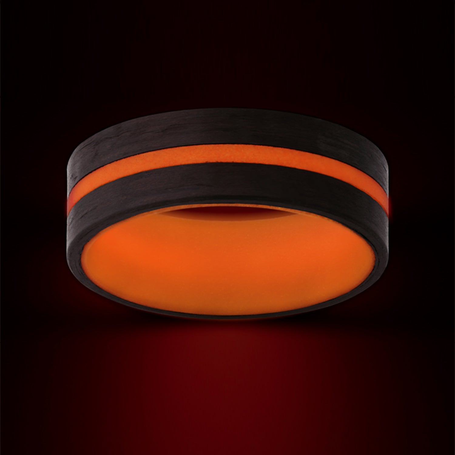 Grooved Glow in the Dark Orange Carbon Fiber Wedding Band