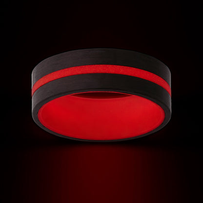 Grooved Glow in the Dark Red Carbon Fiber Wedding Band